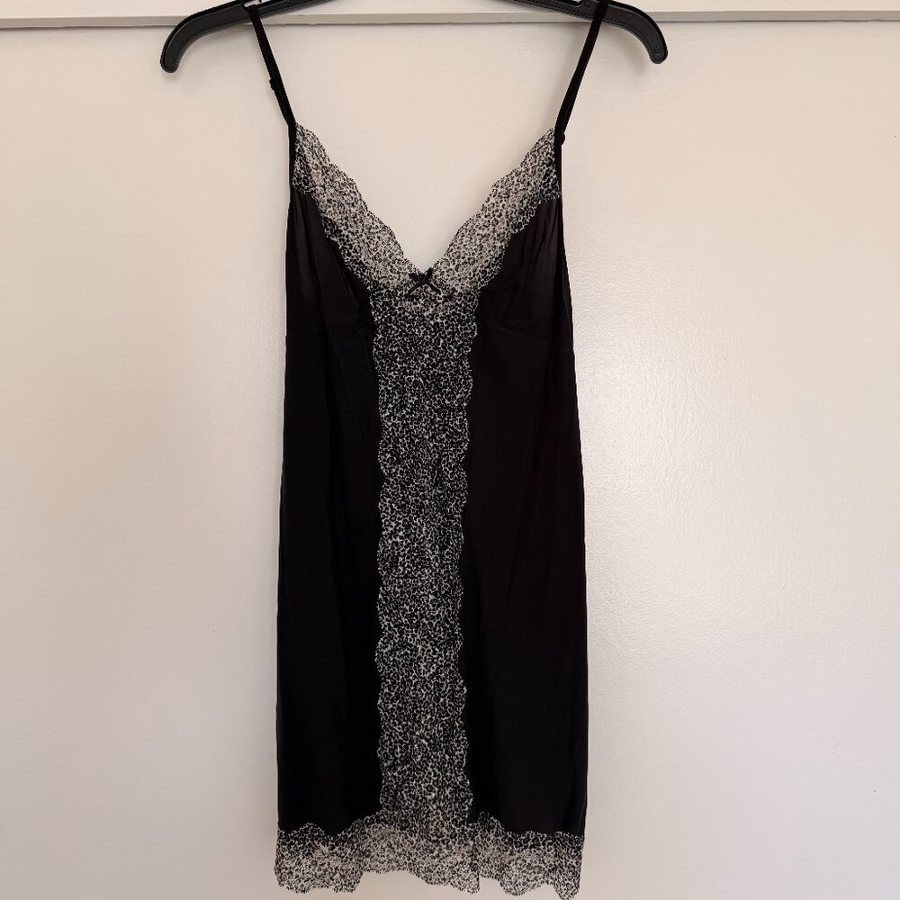 Victoria's Secret slip nightgown in black with cheetah print lace